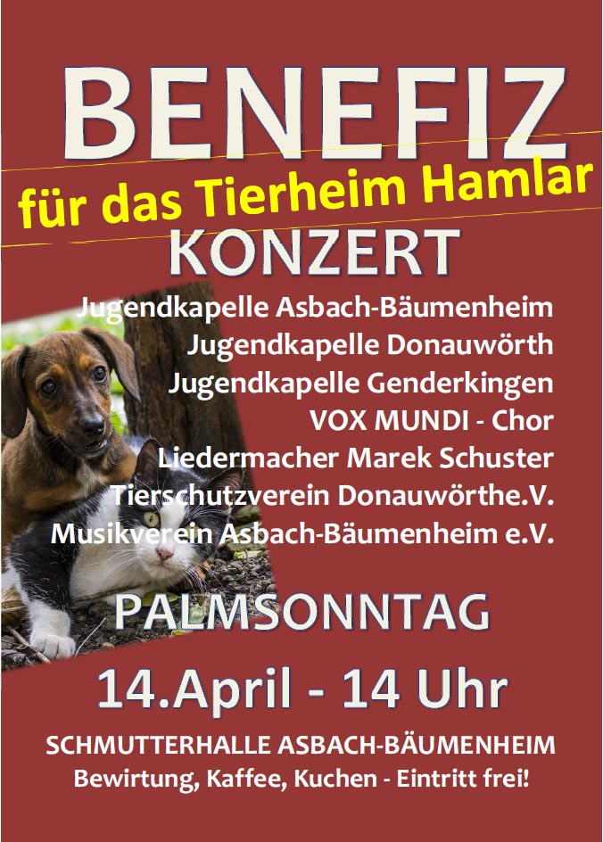 Benefizkonzert für das Tierheim Hamlar am 14. April 2019
