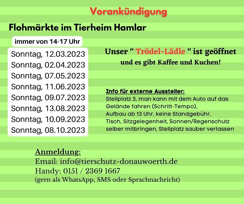 Flohmärkte im Tierheim Hamlar 2023