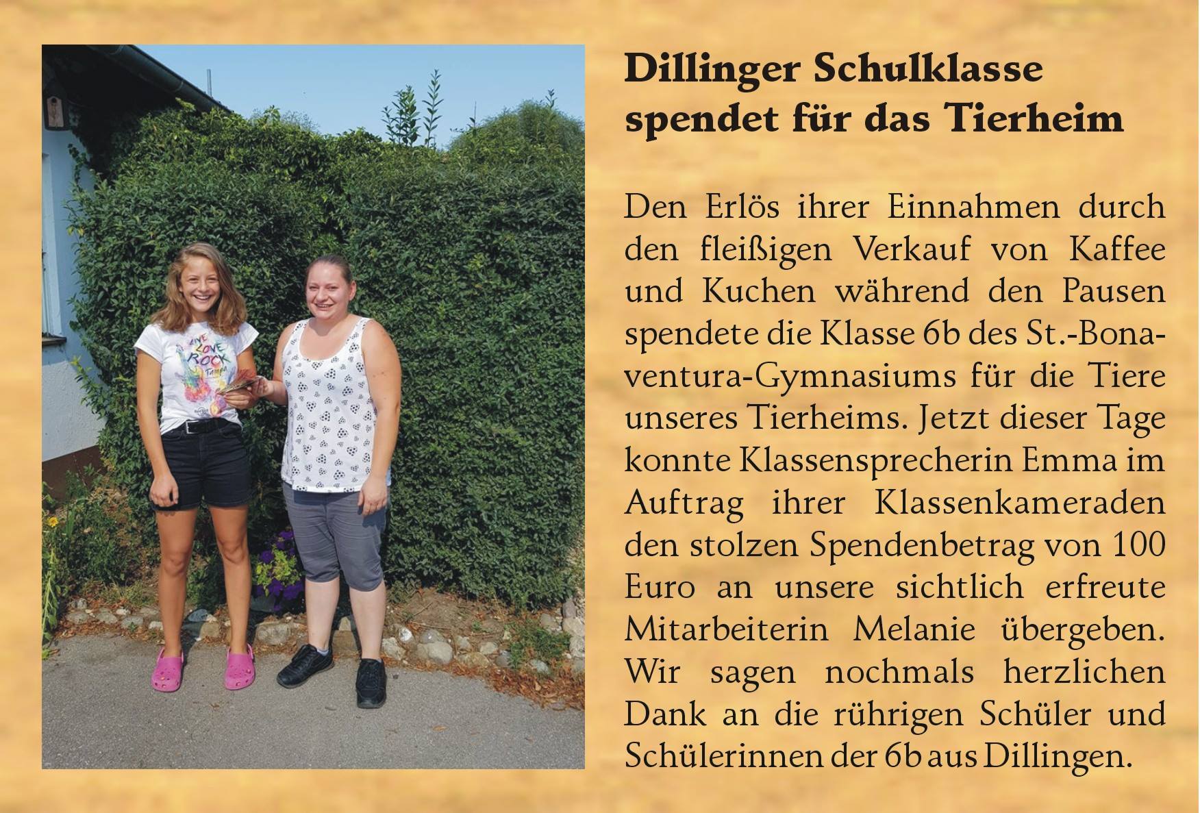 Dillinger Schulklasse spendet für das Tierheim