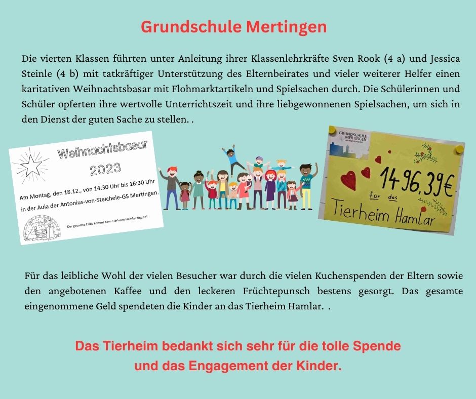 Spende aus Weihnachtsbasar der Grundschule Mertingen