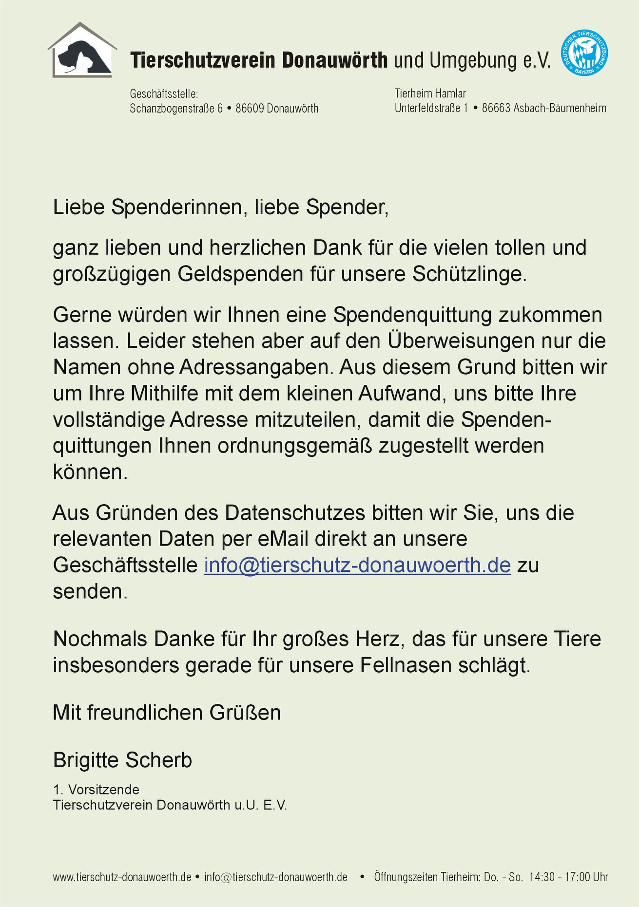 Info an unsere Spender